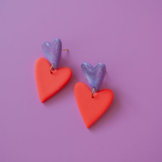 DOUBLE HEART - purple orange