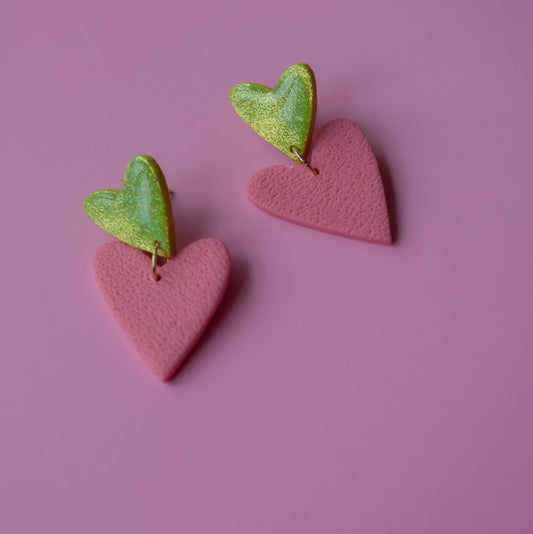 DOUBLE HEART - green pink
