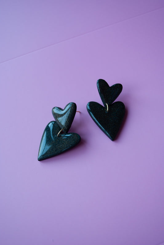 DOUBLE HEART - BLACK GLITTER